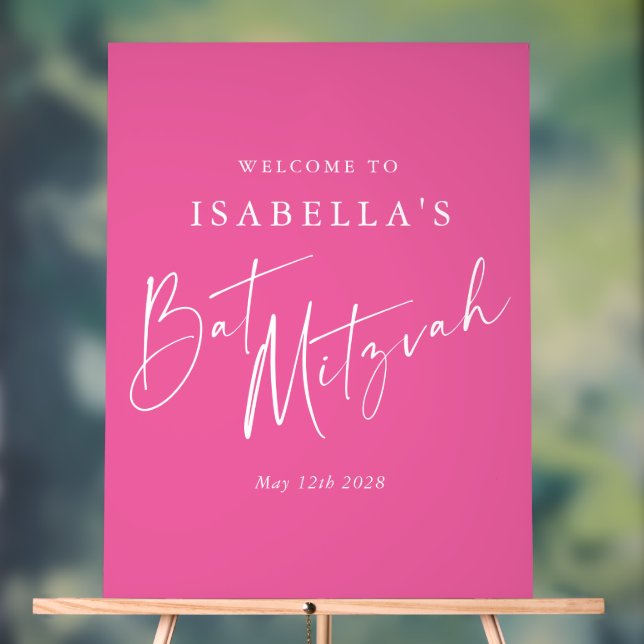 Minimalistisches Hot Pink Custom Bat Mitzvah Willk Acrylschild (Neutral)