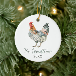 Minimalistisches Hühner-Personalisiertes-Familienn Keramik Ornament