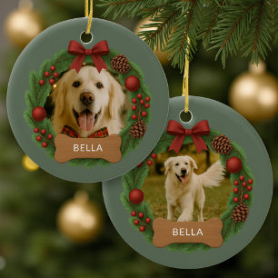 Minimalistisches Hunde-Festtags-Weihnachtsfoto Keramik Ornament