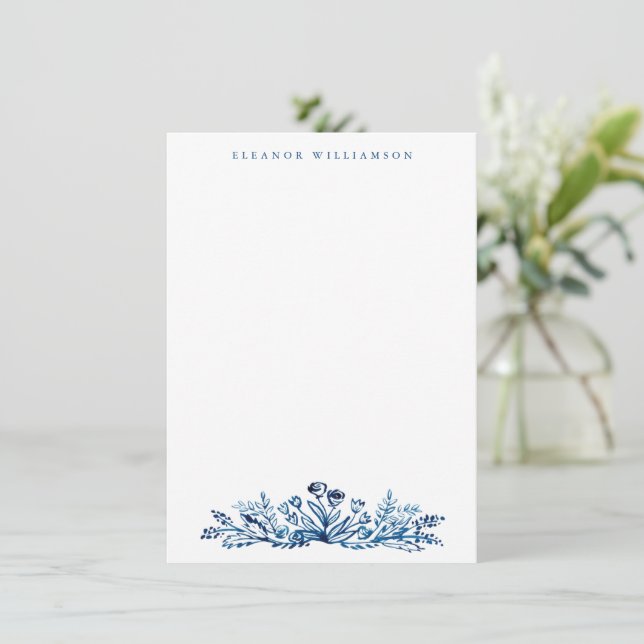 Minimalistisches Indigoblau Tinte Botanisch Person Mitteilungskarte (Stehend Vorderseite)