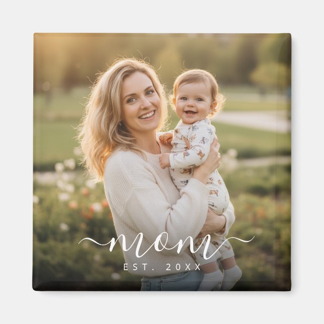 Minimalistisches Jahr mit weißer Script-Mama Magnet (Vorne)