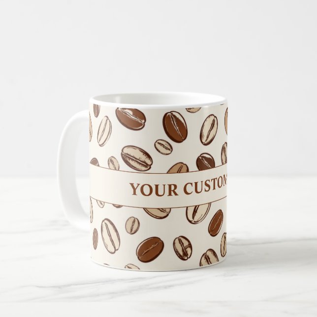 Minimalistisches Kaffeebohnen-Muster-Wrap-Around-P Kaffeetasse (Vorderseite Links)