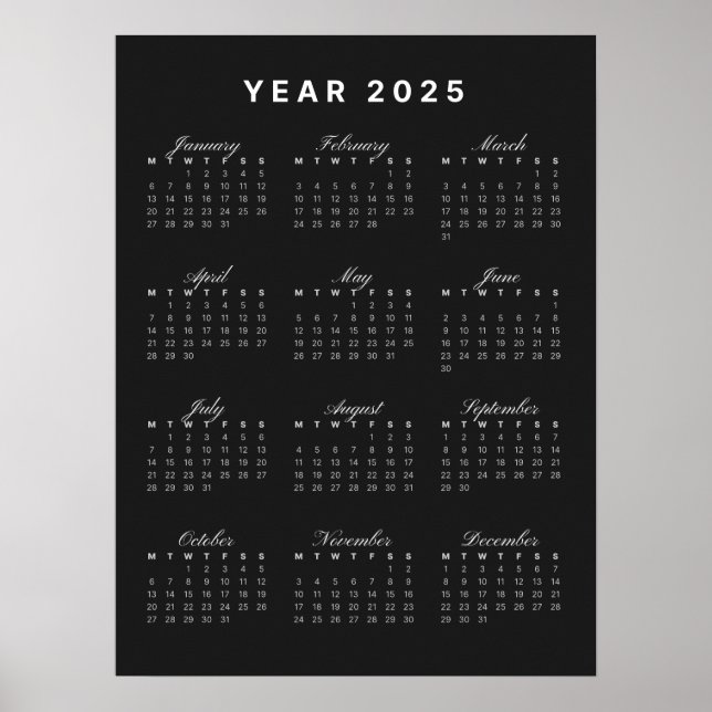Minimalistisches Kalenderposter 2025 Poster (Vorne)