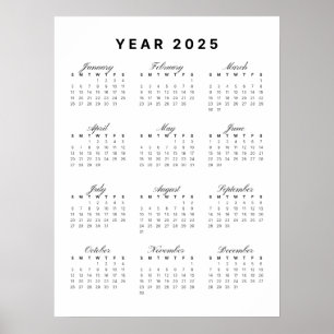 Minimalistisches Kalenderposter 2025 Poster