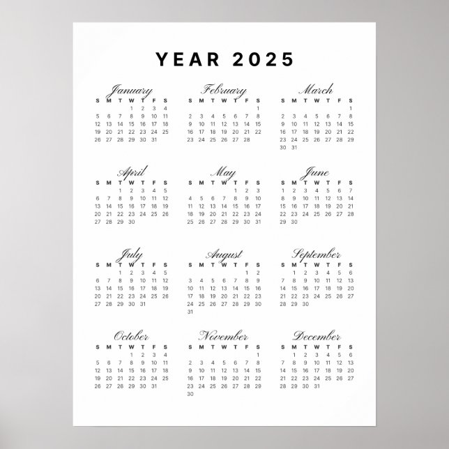 Minimalistisches Kalenderposter 2025 Poster (Vorne)