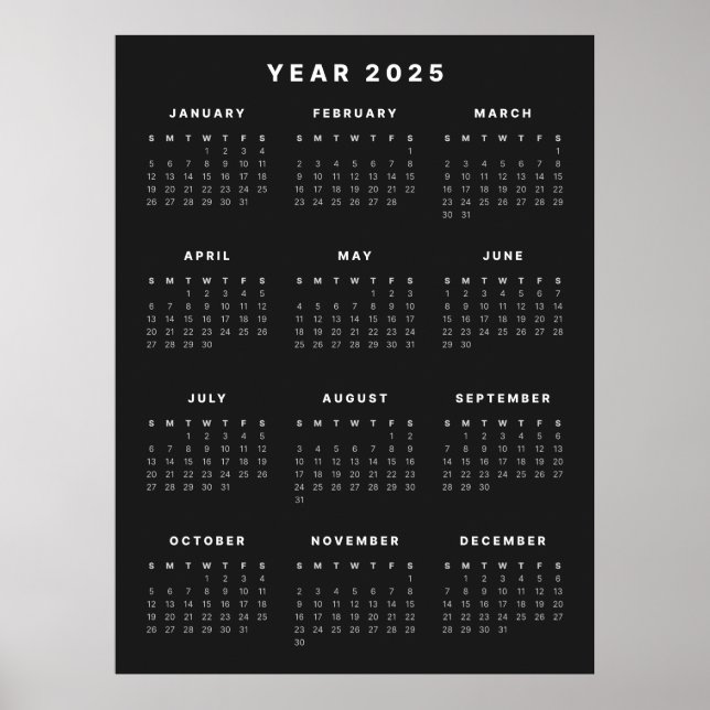 Minimalistisches Kalenderposter 2025 Poster (Vorne)