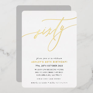 MINIMALISTISCHES Kalligraphie-Chic-Gold zum 60. Ge Folieneinladung
