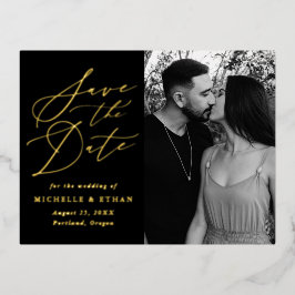 Minimalistisches kalligraphisches Foto Save the Da Folie Einladungspostkarte