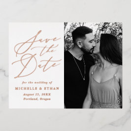 Minimalistisches kalligraphisches Foto Save the Da Folie Einladungspostkarte