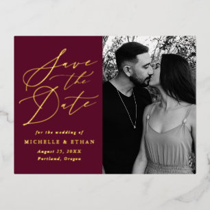 Minimalistisches kalligraphisches Foto Save the Da Folie Einladungspostkarte