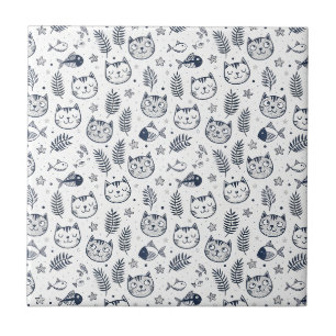 Minimalistisches Katzen-Gesicht & Tropische Blätte Fliese