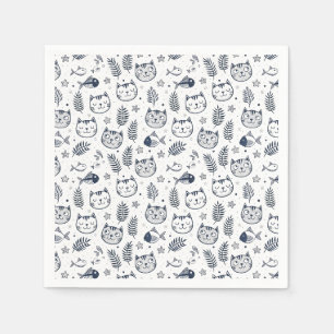 Minimalistisches Katzen-Gesicht & Tropische Blätte Serviette