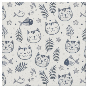 Minimalistisches Katzen-Gesicht & Tropische Blätte Stoff