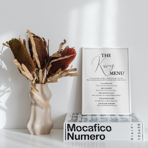 Minimalistisches Kissing Menu Hochzeitsspiel Poster