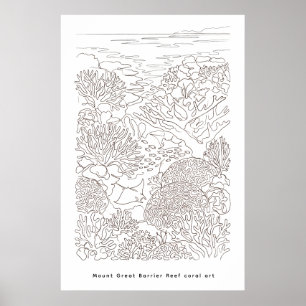 Minimalistisches Korallenriff-Poster in Linienkuns Poster