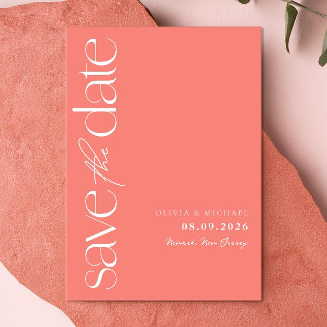 Minimalistisches Korallenrosa Moderne Hochzeit Save The Date (Von Creator hochgeladen)