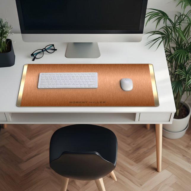 Minimalistisches Kupferbraun und Goldmonogramm Schreibtischunterlage (Von Creator hochgeladen)