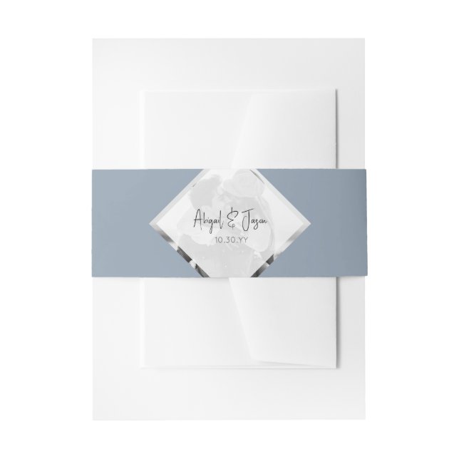 Minimalistisches Lässiges Dusty Blue Wedding Foto Einladungsbanderole (Vorderseite Beispiel)