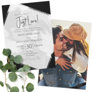 Minimalistisches Lässiges Schwarz-Weiß-HochzeitsFo Einladung