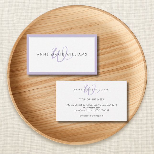 Minimalistisches Lavendel-Script Zwei-Rahmen-Monog Visitenkarte (Von Creator hochgeladen)