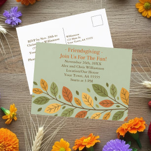 Minimalistisches Leaf Friendsgiving Dinner Einladu Feiertagspostkarte
