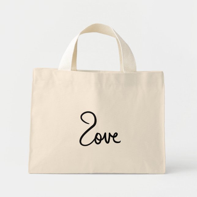 Minimalistisches "Liebe"-Wort-Typografie-Design Mini Stoffbeutel (Vorne)