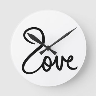 Minimalistisches "Liebe"-Wort-Typografie-Design Runde Wanduhr