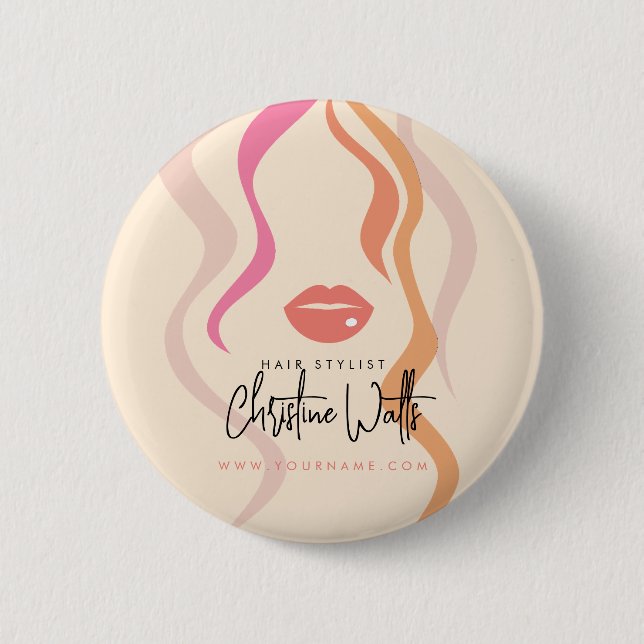 Minimalistisches Light Peach Hair Stylist Wavy Hai Button (Vorderseite)