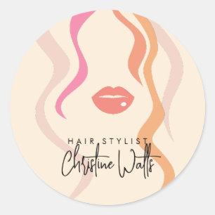 Minimalistisches Light Peach Hairstylist Wavy Hair Runder Aufkleber
