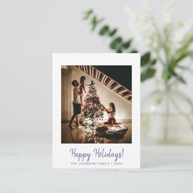 Minimalistisches Lila Happy Holidays Foto Postkart Postkarte (Stehend Vorderseite)