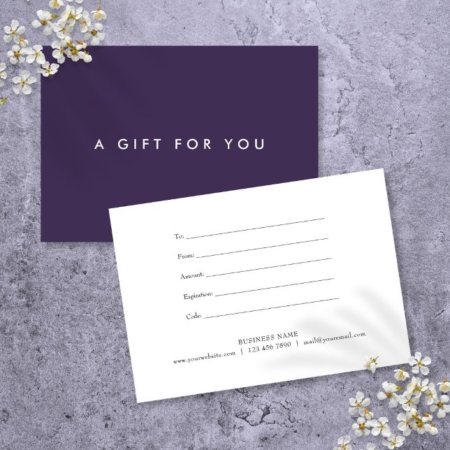 Minimalistisches Lila Kundengeschenkzertifikat (Minimalist Bold Purple Customer Gift Certificate)