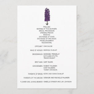 Minimalistisches Lila Larkspur-Hochzeitsprogramm Programm