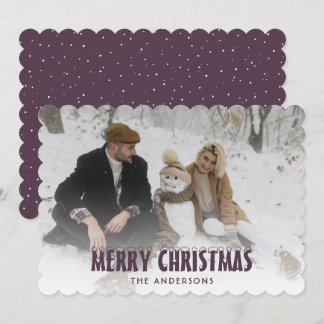 Minimalistisches Lila Snowy Foto Frohe Weihnachtsk Feiertagskarte
