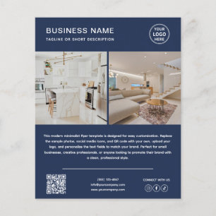 Minimalistisches Logo-Foto-QR-Code-Navyblau-Geschä Flyer