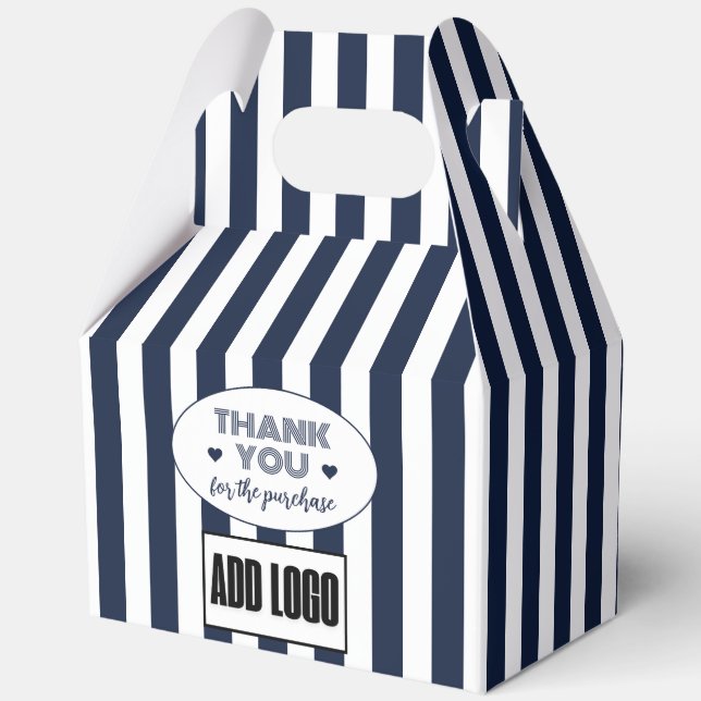 Minimalistisches Logo für blaue Streifen Geschenkschachtel (Vorderseite)