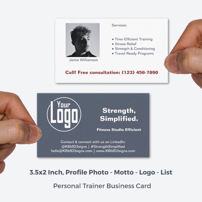 Minimalistisches Logo-Image Grau White Personal Tr Visitenkarte (3.5x2 Inch, Minimalist Logo Image Grey White Personal Trainer Business Card)