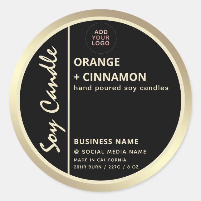 Minimalistisches Logo, schwarze goldene Grenze, So Runder Aufkleber (Vorderseite)