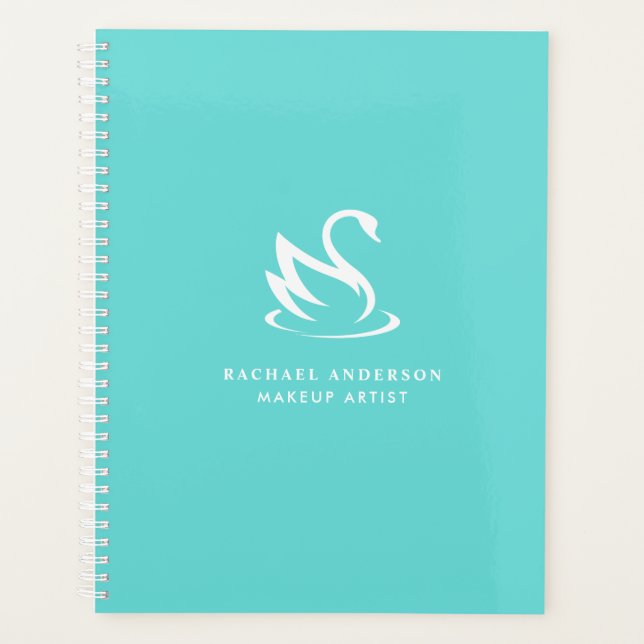 Minimalistisches Logo von White Swan auf Robin Egg Planer (Vorderseite)