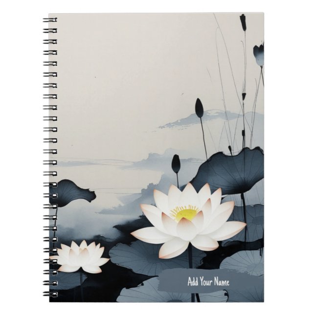 Minimalistisches Lotusblumen-Notizbuch Journal Notizblock (Vorderseite)