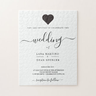 Minimalistisches Loveheart Wedding Puzzle Einladun