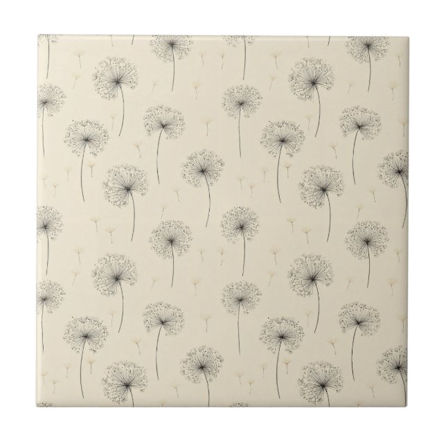 Minimalistisches Löwenzahnsamen-Muster Beige (1) Fliese (Vorderseite)