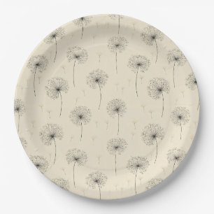 Minimalistisches Löwenzahnsamen-Muster Beige (1) Pappteller