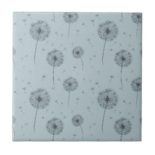 Minimalistisches Löwenzahnsamen-Muster Blau (1) Fliese