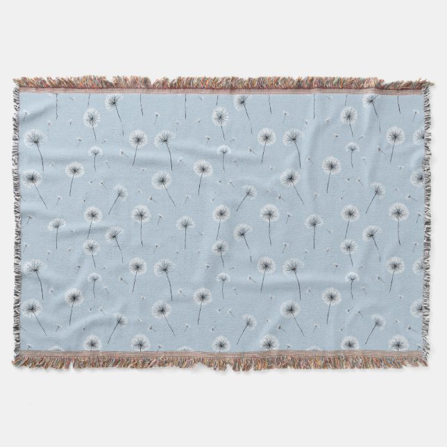 Minimalistisches Löwenzahnsamen-Muster Blau (2) Decke (Vorderseite)