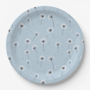 Minimalistisches Löwenzahnsamen-Muster Blau (2) Pappteller