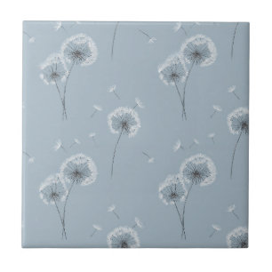 Minimalistisches Löwenzahnsamen-Muster Blau (3) Fliese