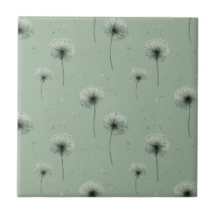 Minimalistisches Löwenzahnsamen-Muster Grün Fliese