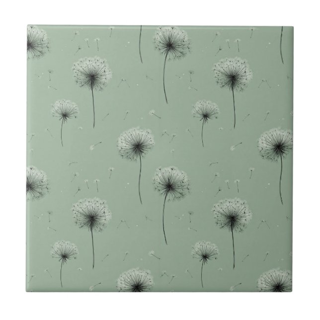 Minimalistisches Löwenzahnsamen-Muster Grün Fliese (Vorderseite)