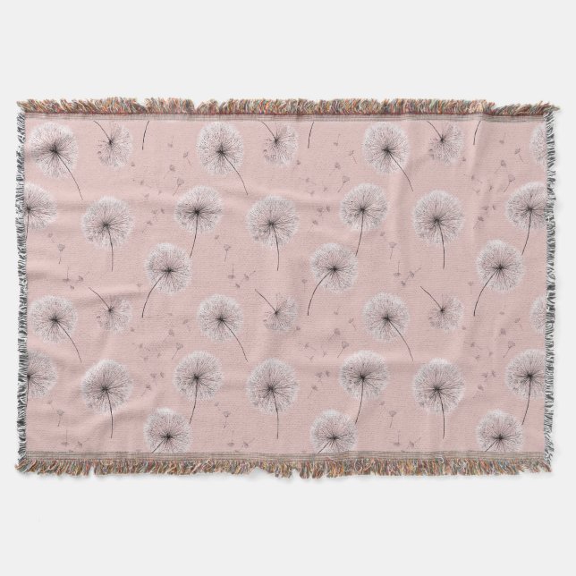 Minimalistisches Löwenzahnsamen-Muster Rosa (1) Decke (Vorderseite)