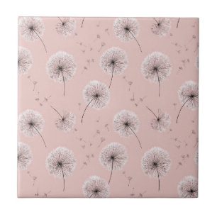 Minimalistisches Löwenzahnsamen-Muster Rosa (1) Fliese